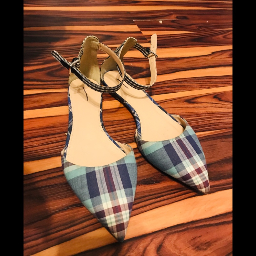 J crew mixed plaid pointy toe flats size 8
